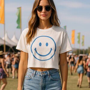 Mindset Wellness Smiley Tee, Classic White, One Size, NWT